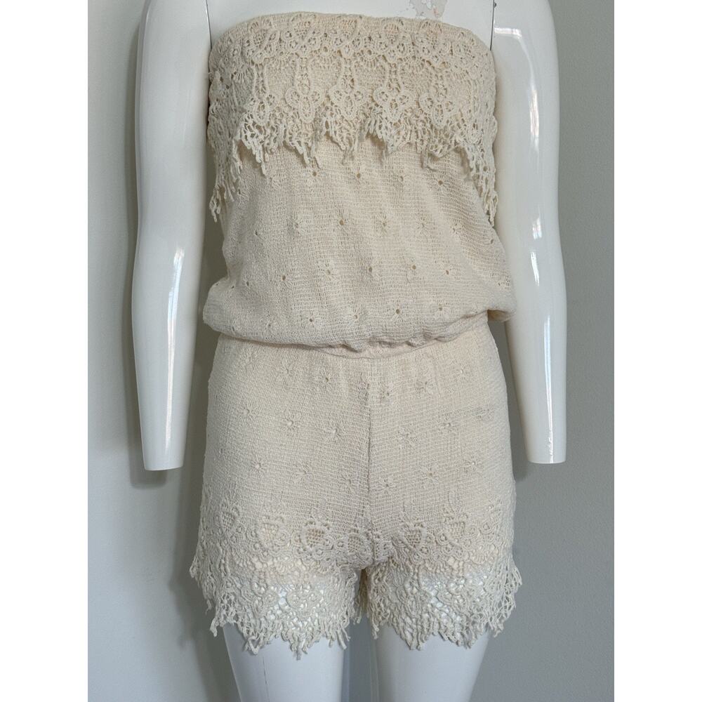 Jolt Women’s Strapless Crochet Lace Romper Cream Boho Beach Resortwear Size S - Picture 4 of 16